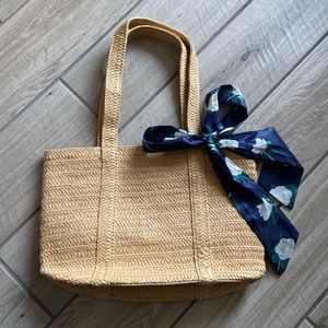 Draper James Everyday Straw Tote Bag With Blue Floral Scarf